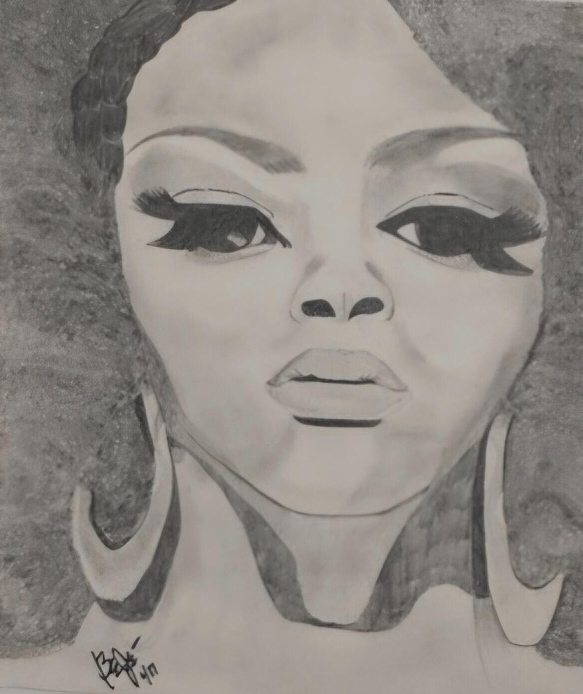 Inward (Graphite on paper; framed $500) Inward is a study in introspection; exploring contrast, shadow, and the quiet strength of self-perception.