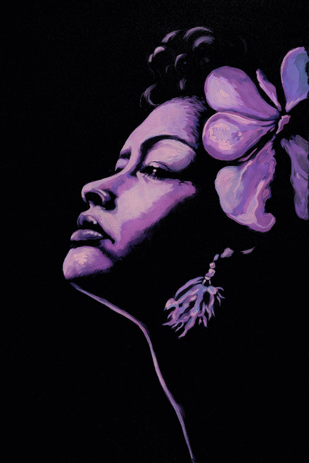 Lady in Violet (Special Edition; $TBD) Inspired by the haunting voice and enduring legacy of Billie Holiday, this portrait was created during a period when the artist was deeply immersed in her music and story.